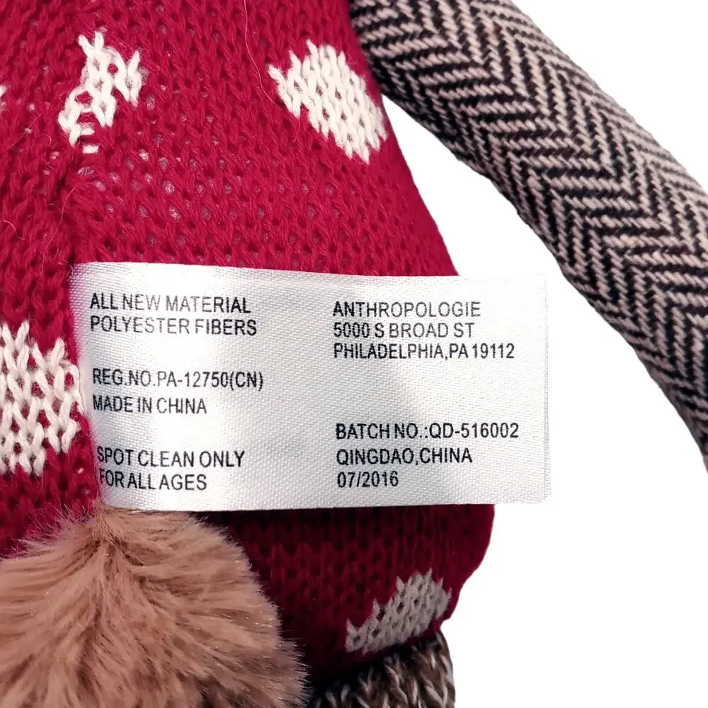 🎄🦌Anthropologie Sock Monkey🐒 Reindeer Moose Plush 15.5